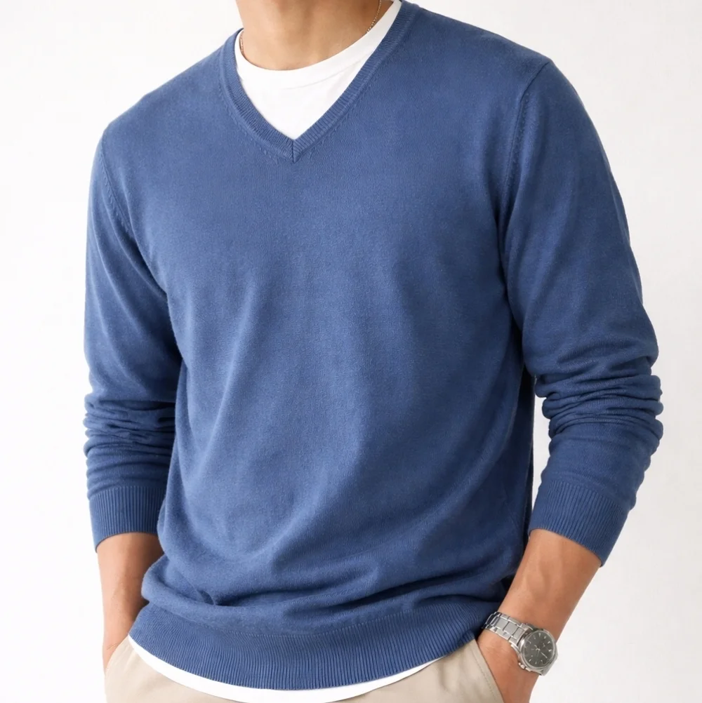 J.Crew Blue Cotton Cashmere V-Neck Sweater Men’s Small